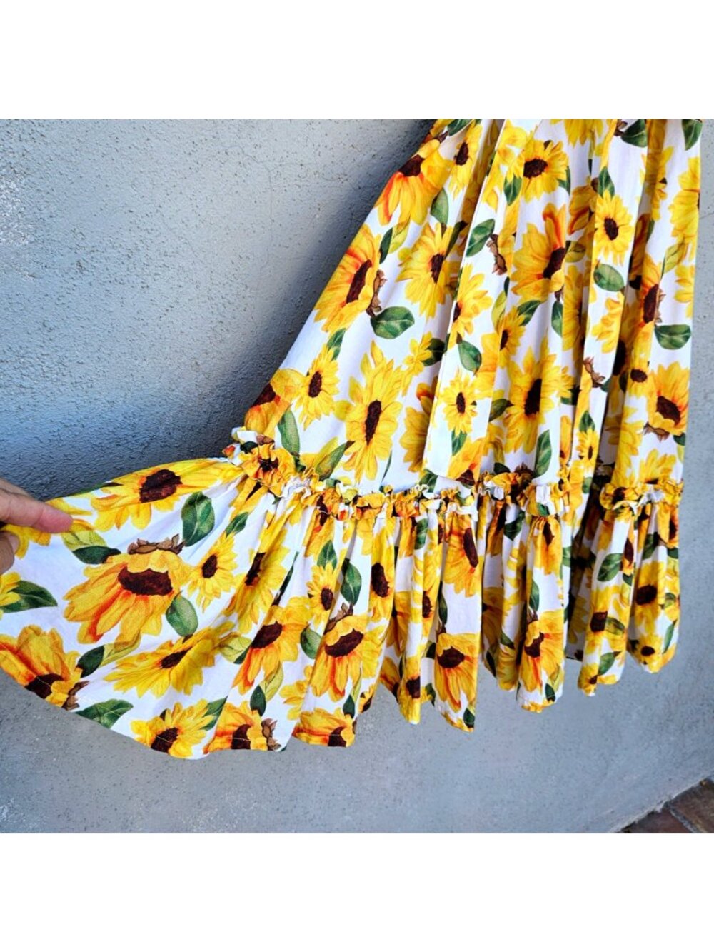 Vintage 90s French Sunflower Print Cotton Sundress Size M - Picture 3 of 16